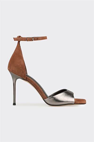 Elle Shoes Kahve Deri Kadın Topuklu Sandalet
