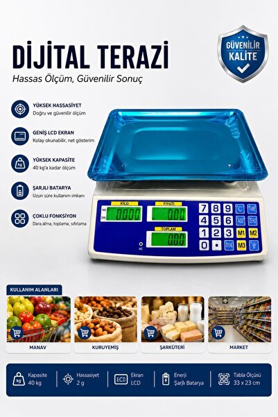 Keyfi Sepet 40 Kg Dijital Terazi Hassas Elektronik Market Manav Şarküteri Tar...