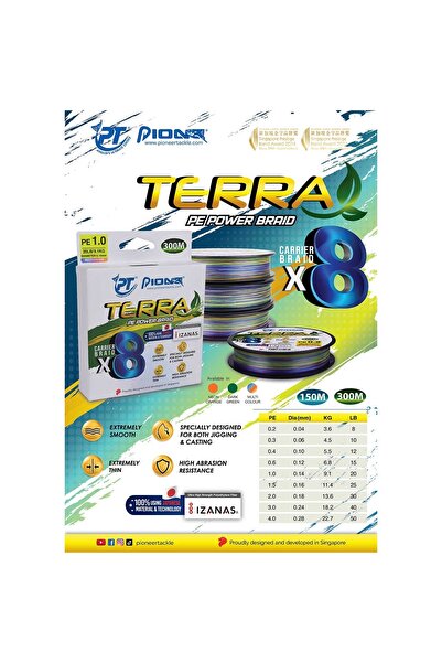 Pioneer Terra PE Power Braid x8 150m narandžasta pletena ribolovna struna 0.04