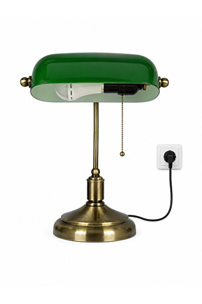 KNOFFER Vintage Banker Masa Lambası Yeşil Cam Başlıklı Metal Gövde