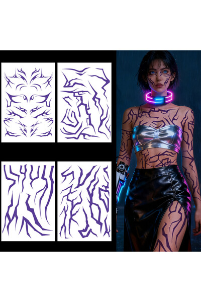 Choice 4pcs-LMNT 4 Sheet Kpop Arm Body Purple Lightning Tattoo Sticker Waterp...