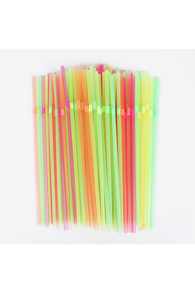 Choice Neon Colored 100Pcs Multicolor Disposable Straws Flexible Bendable Coc...