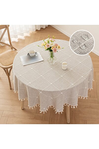 Choice5 90cm coffee 1pc Round Tassel Plaid Tablecloths Heavy Weight Cotton Li...