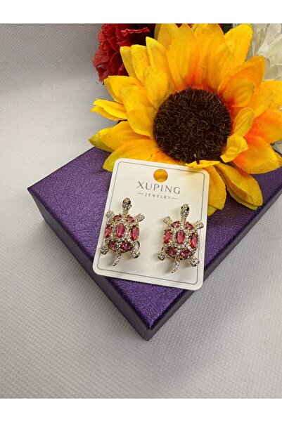 XUPING JEWELRY KUYUMCU SERİ 14K RENGİ ZİRKON TAŞLI KAPLUMBAĞA ÇELİK KÜPE