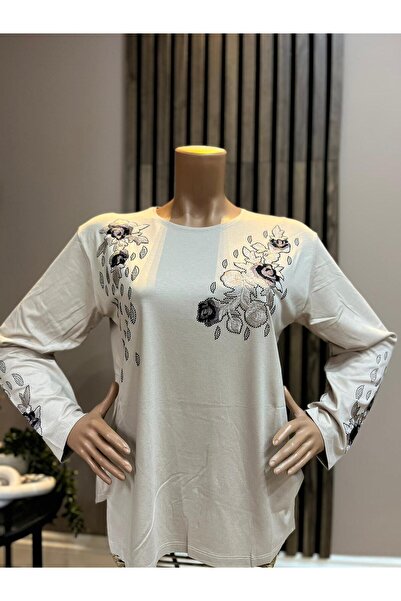 AKMAVİ Women's Middle Age and Above Round Viscose Elegant Floral Pattern Moth...