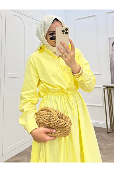 bezenstore DÜĞMELİ POPLİN TUNİK SARI ELBİSE