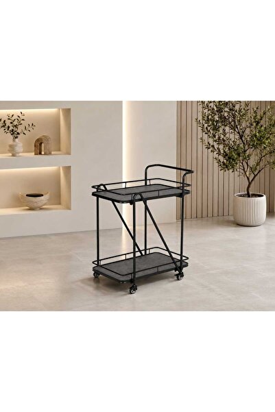 Generic Modern Mobile Design Metal Frame Double Wood Shelf Serving Cart