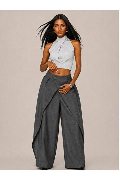 Afri Women's Smoked High-Waisted Double-Breasted Detailed Wide-Leg Trousers –...