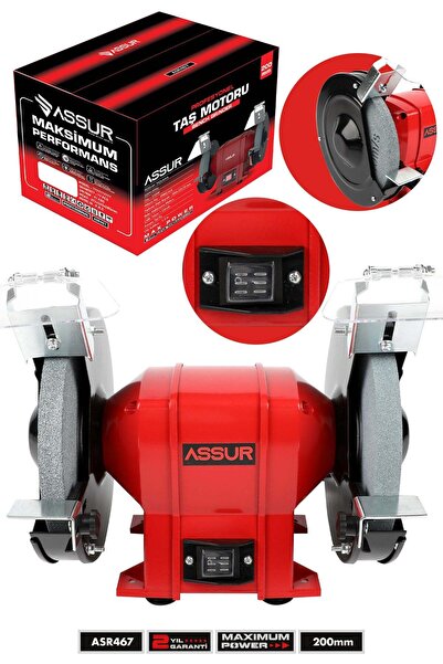 ASSUR 200mm Zımpara Balta Bıçak Bileme Makinesi Taş Motoru Tezgah Üstü Taşlam...