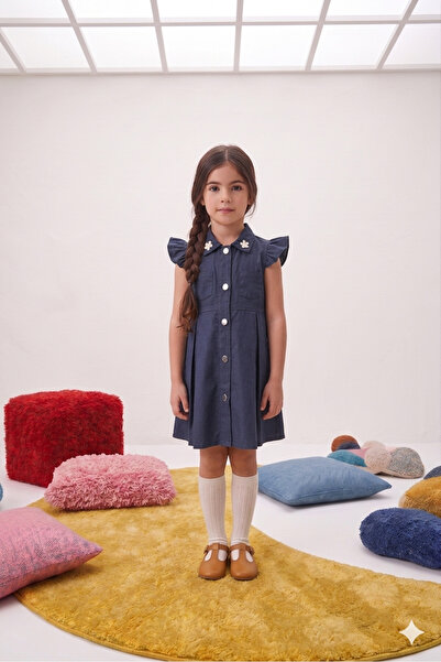 Momivi Kids Rochie casual pentru fete, cu guler tip cămașă, buzunar pătrat, n...