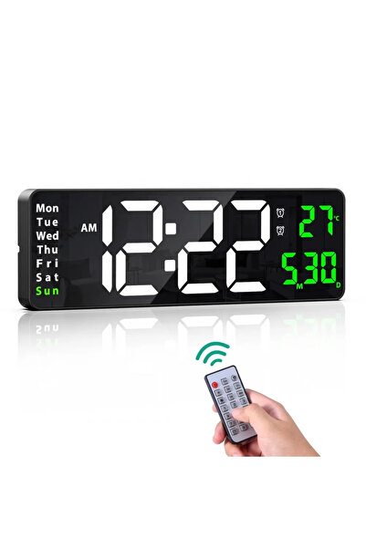 NO BRAND Ceas de perete digital LED 16" cu alarmă, telecomandă și temporizato...