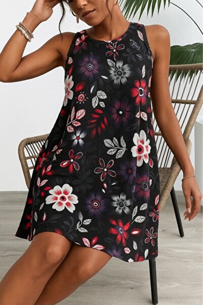 Wear Up Rochie de damă, cu bretele, cu decolteu rotund, cu model, în linie A