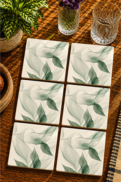 JHAAR Abstract Leaf Design Modern Set of 6 Coasters - Uv Printing Mdf - 10X10 cm