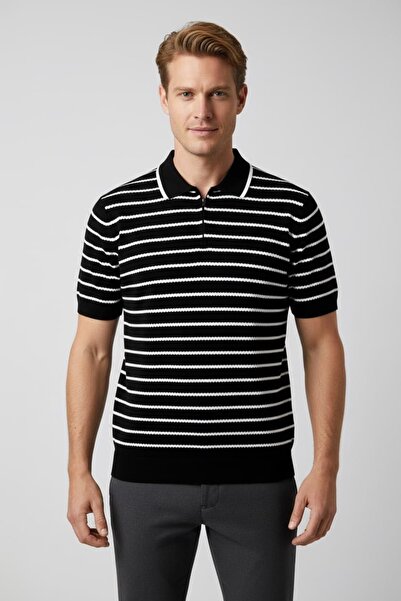 Yeblin Black Striped Knitwear T-Shirt