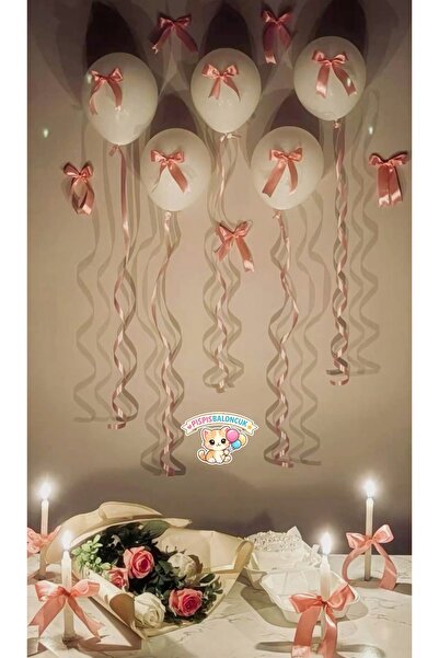 PISPISBALONCUK beyaz Balon pembe Kurdeleli Coquette Balonlar kurdeleli balon ...