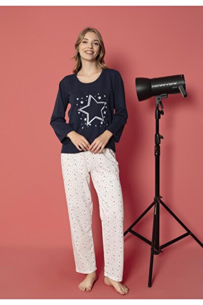 Serena Women's Cotton padded pajamas with long sleeves and long pants - navy ...