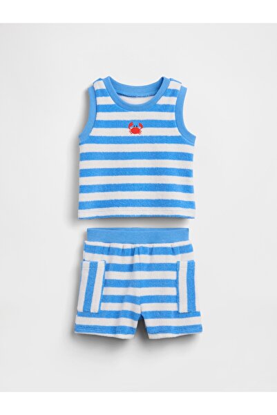 GAP Bebek Mavi Bebek Havlu Kumaş Terry Çizgili Outfit Set
