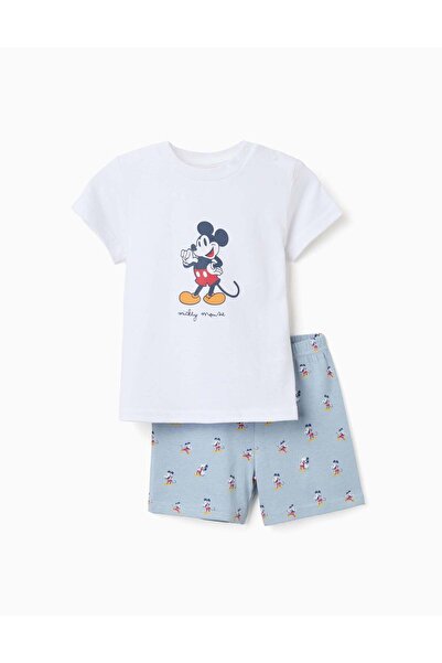 Ziddy Short Sleeve Cotton Pyjamas With Mickey For Baby Boys White Blue