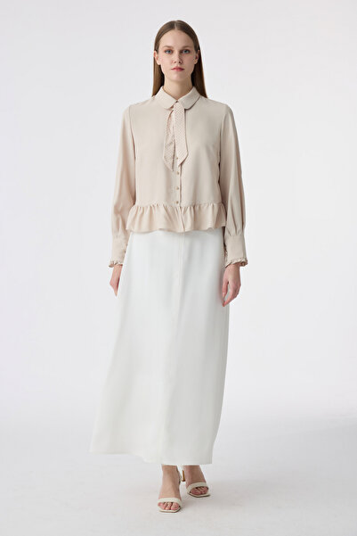 Zühre Scarf and Buttoned Flounce Beige Shirt 0122