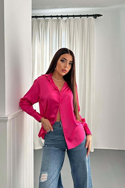 ozelia قميص من الساتان الفوشيا