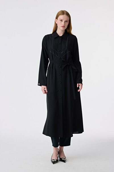 Zühre Thin Belted Black Giy Çık with Button Detail 0334