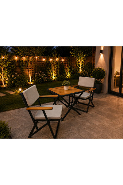 ESAMETAL MOBİLYA 2+1 GRİ UV Minderli Bahçe Mutfak Balkon 3lü Bistro Set Katla...