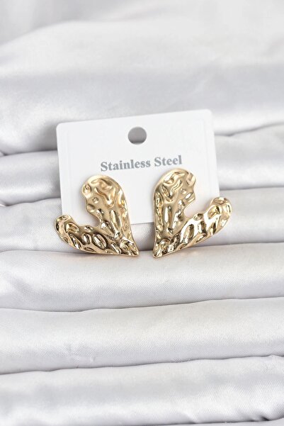 TakÇalıştır 316L Steel Gold Color Heart Model Women's Earrings
