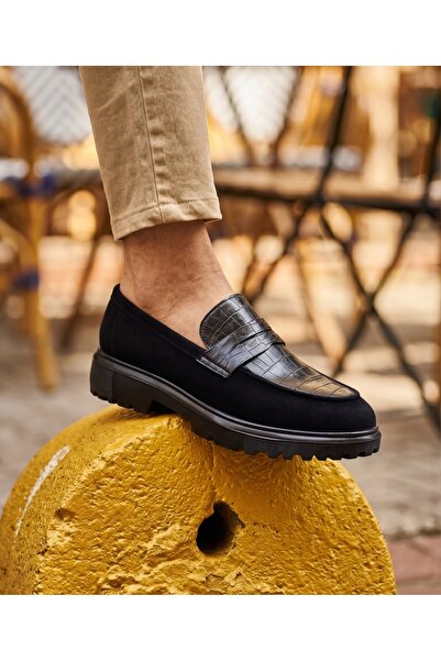 EXCLUSIVE STYLE Mocasini negri din piele neagră cu talpa neagră - SKIN