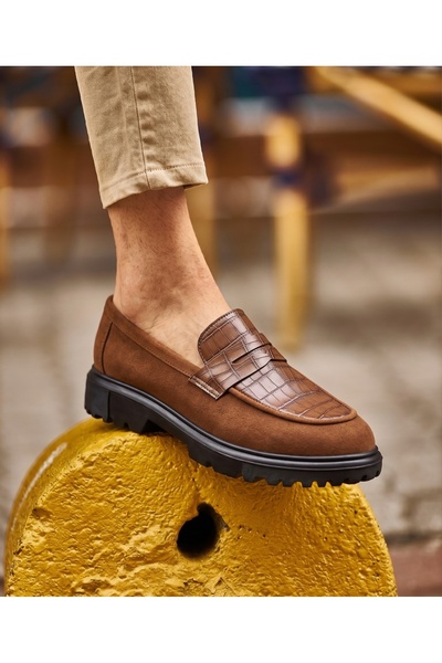 EXCLUSIVE STYLE Mocasini maro deschis din piele neagră cu talpa neagră - SKIN
