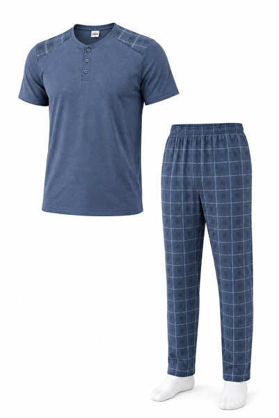 Mutlu City Men's Comfortable Fit Round Neck Short Sleeve Cotton Pajama Set 9055
