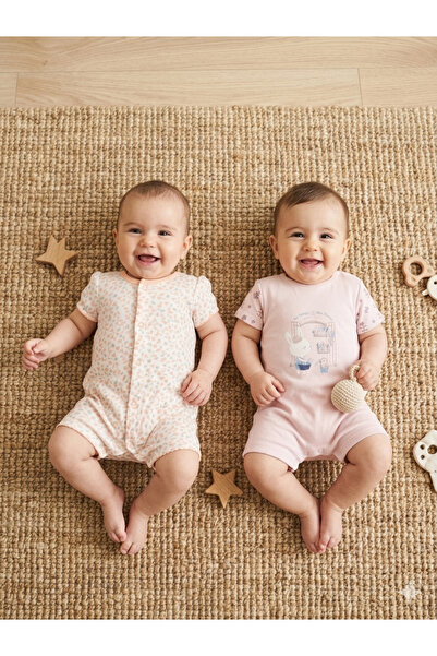TAYO BABY Kız Bebek 2'li Paket Pamuklu Kısa Kollu Romper Tulum Seti - Tavşan ...
