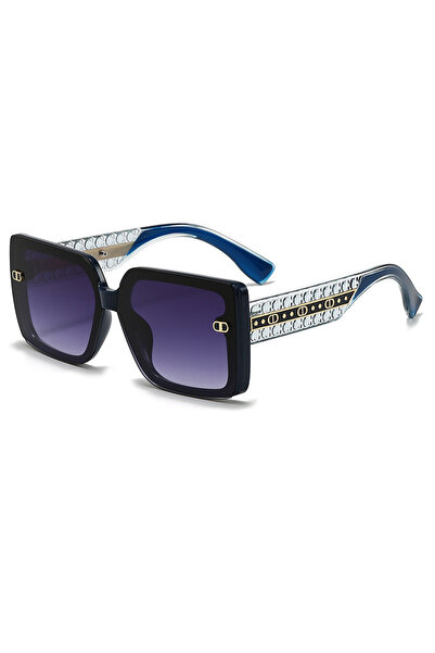 Choice Blue Retro Minimalist Large Frame Fashion Glasses with Decorative Temp...
