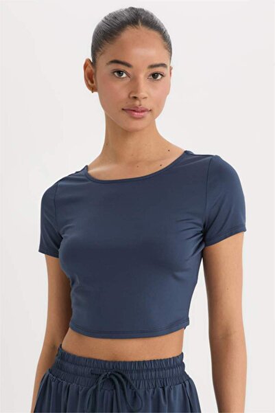 DeFacto Tricou sport cu mânecă scurtă, cu decolteu rotund, tip crop