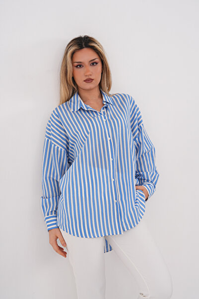 Mdg Tekstil T8007 Oversize Çizgili Gömlek