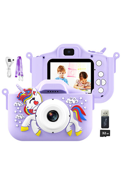 Choice1 Purple 32G TF Card New Unicorn Kids Camera Toys Cute Horse 32MP1080P ...