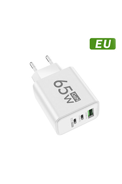 Choice3 شاحن حائط أبيض من الاتحاد الأوروبي بقوة 65 وات، مزود بثلاثة منافذ USB...