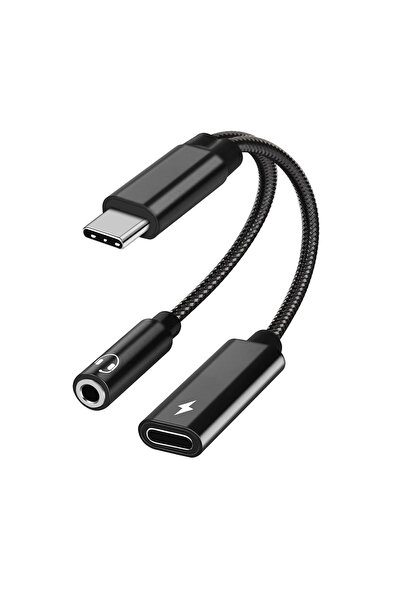 Choice1 محول أسود 2 في 1 من USB-C إلى مقبس سماعة رأس 3.5 ملم، محول شحن وصوت م...