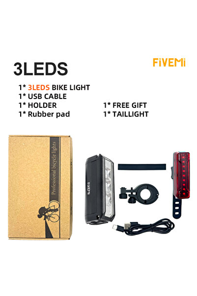 Choice1 مصباح خلفي بثلاث لمبات LED، مصباح أمامي للدراجة بخمس لمبات LED، بطاري...