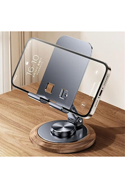 Choice Grey 360° Rotating Metal Mobile Phone Holder with Walnut Wood Grain Ba...