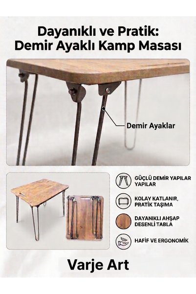 varje Dayanıklı ve Pratik, Portatif, Katlanır Demir Ayaklı Kamp Masası