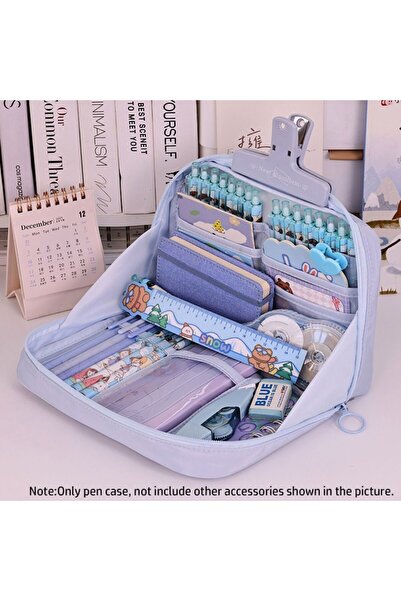 Choice5 Blue 12-Layer Large Capacity Pen Bag 90 Degree Large Opening Student ...