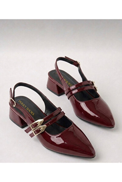 perry shoes Vernis Women's Burgundy Patent Leather Double Strap Buckle Pointe...