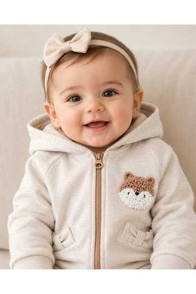 NiLi Baby Girl Plush Fox Detailed Zippered Cardigan