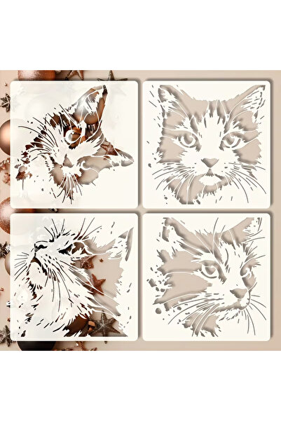 Choice 4Pcs 4-Piece Set of Cat Painting Stencils, Reusable Hollow-Out DIY Mol...
