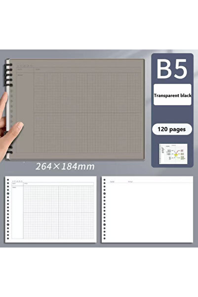 Choice1 Transparent black 120 Pages B5 Mind Map Notepad Grid Planner Loose Le...