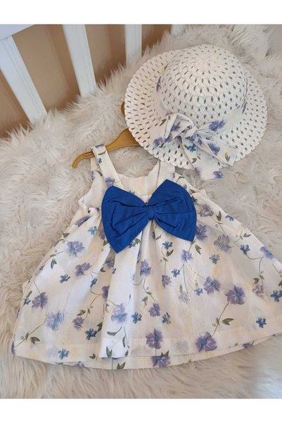 BY TUNA DESİGN Colorful Floral Baby Girl Summer Dress and Hat Set-Vintage Dress