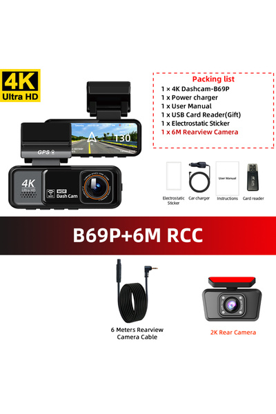 Choice11 كاميرا لوحة القيادة NONE B69P-6M RCC بدقة 4K مع واي فاي مدمج وGPS ور...