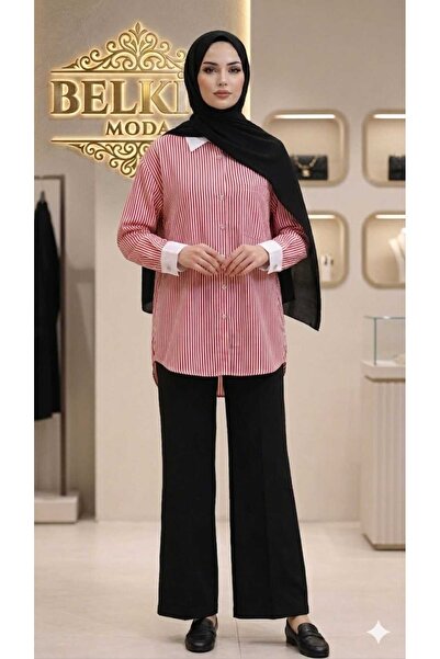 Belkız Women's Striped Long Hijab Shirt