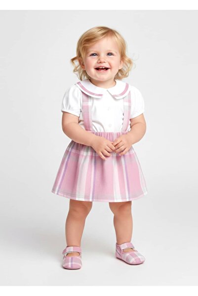Ozmoz By Mukadder Özden Organic Pink Plaid Strappy Baby Girl Skirt