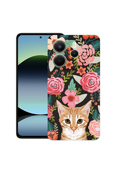 bestcase ¬Æ Husa pentru Xiaomi Redmi Note 14, Cat and Flowers, Slim Silicon 0...